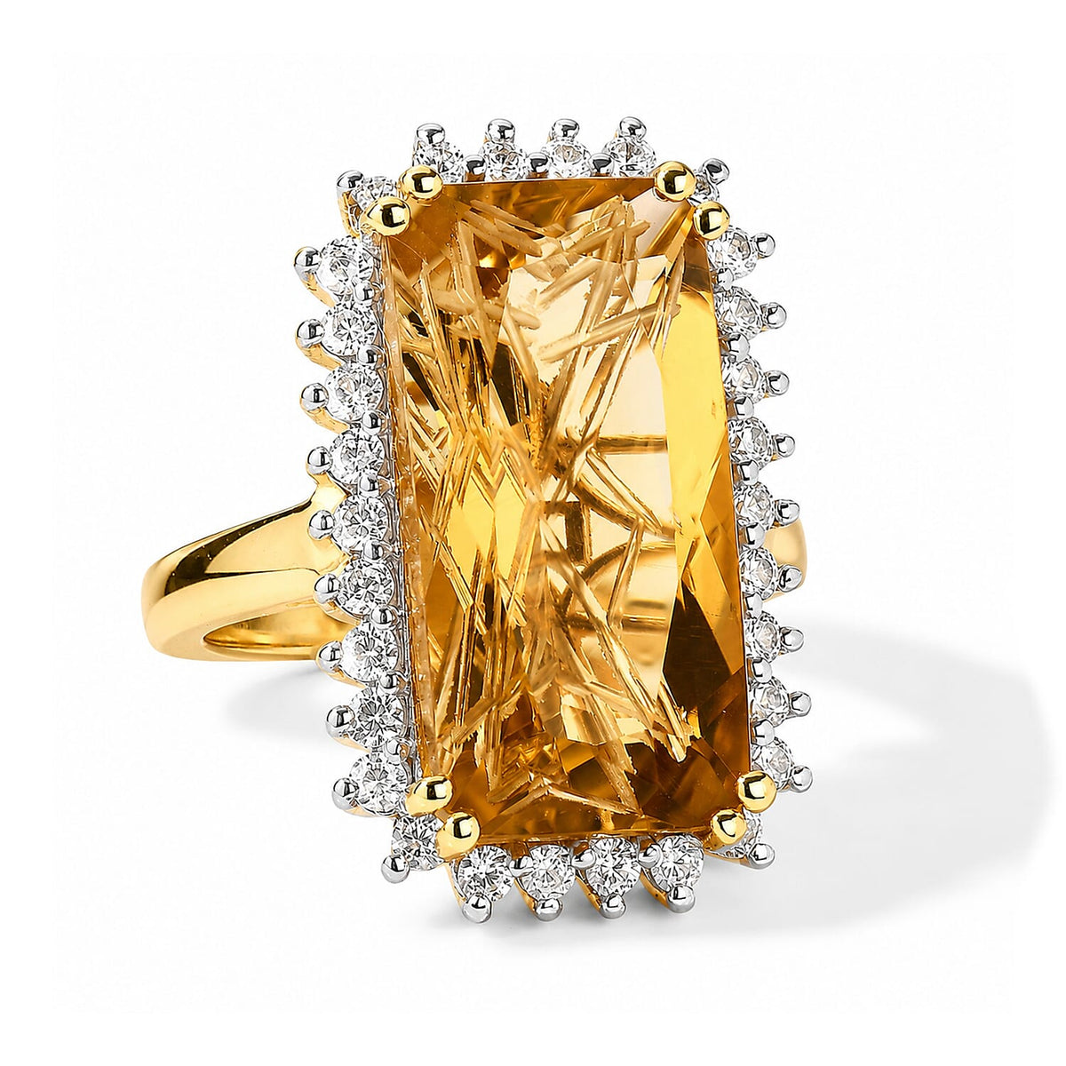 D''Joy Brazilian Citrine and White Zircon 12.65 ctw Ring in 18K Vermeil Yellow Gold Over Sterling Silver (Size 10.0)