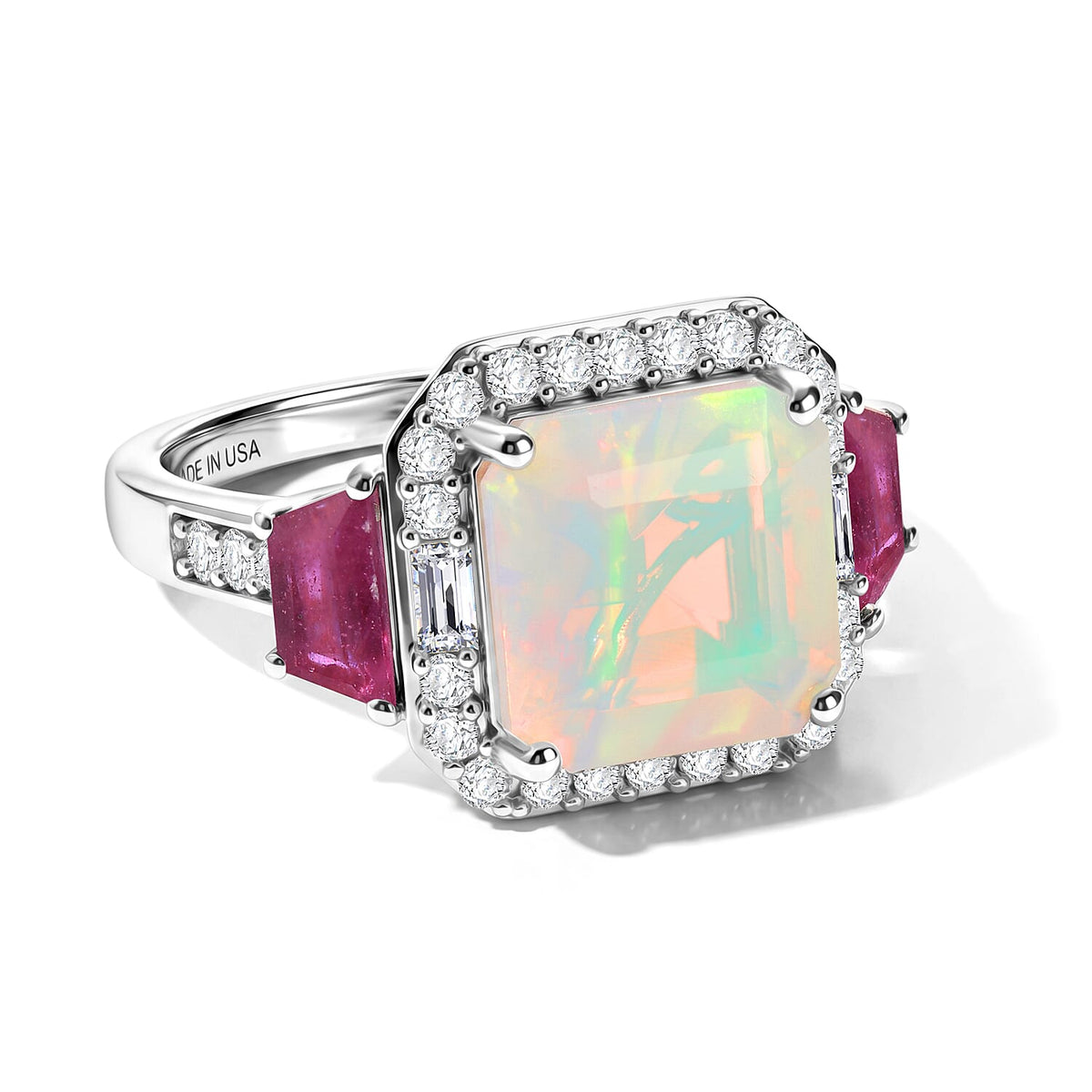 D'Joy AAA Ethiopian Welo Opal, Multi Gemstone Ring in Rhodium Over Sterling Silver (Size 10.0) 4.25 ctw