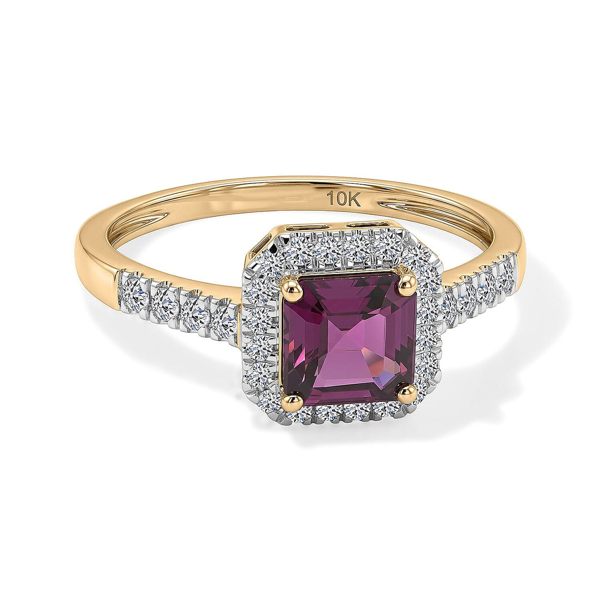 Radiant Ember Garnet and Luxuriant Lab Grown Diamond G-H SI 1.50 ctw Ring in 10K Yellow Gold (Size 7.0)