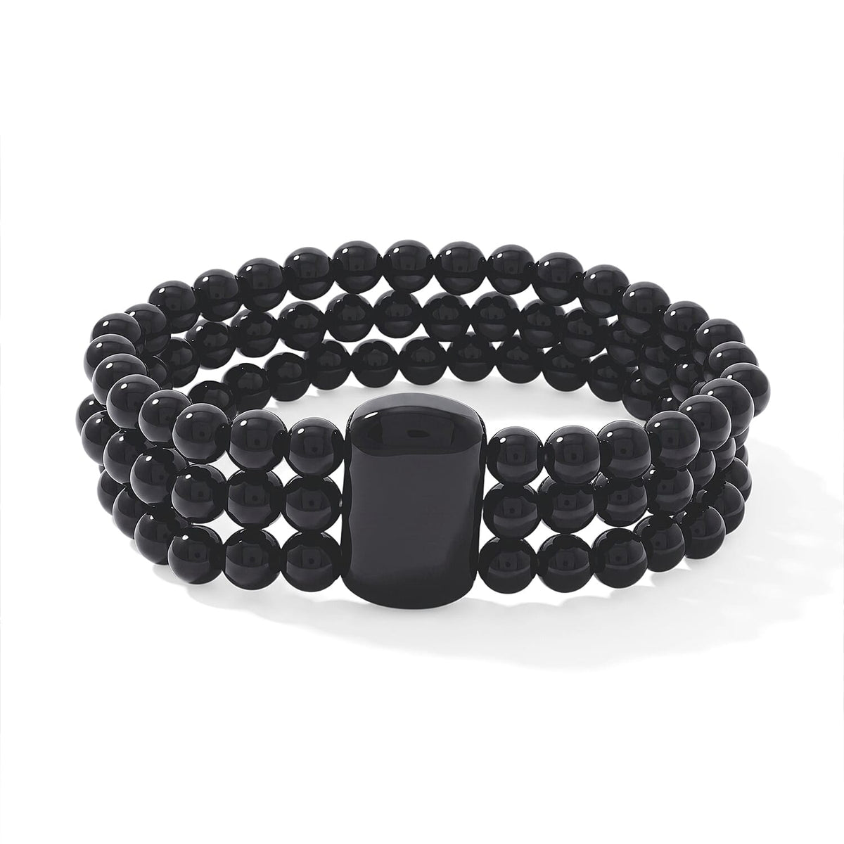Black Obsidian 170.00 ctw 3 Row Beaded Stretch Bracelet (7.50-8.00In)
