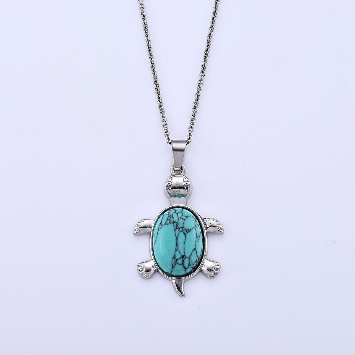 Turquoise Pendant in Silvertone with Stainless Steel Necklace (20 Inches) 15.00 ctw