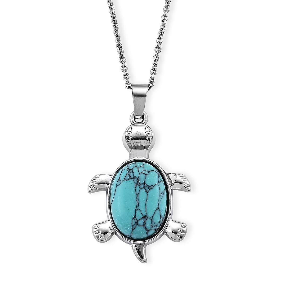 Turquoise Pendant in Silvertone with Stainless Steel Necklace (20 Inches) 15.00 ctw