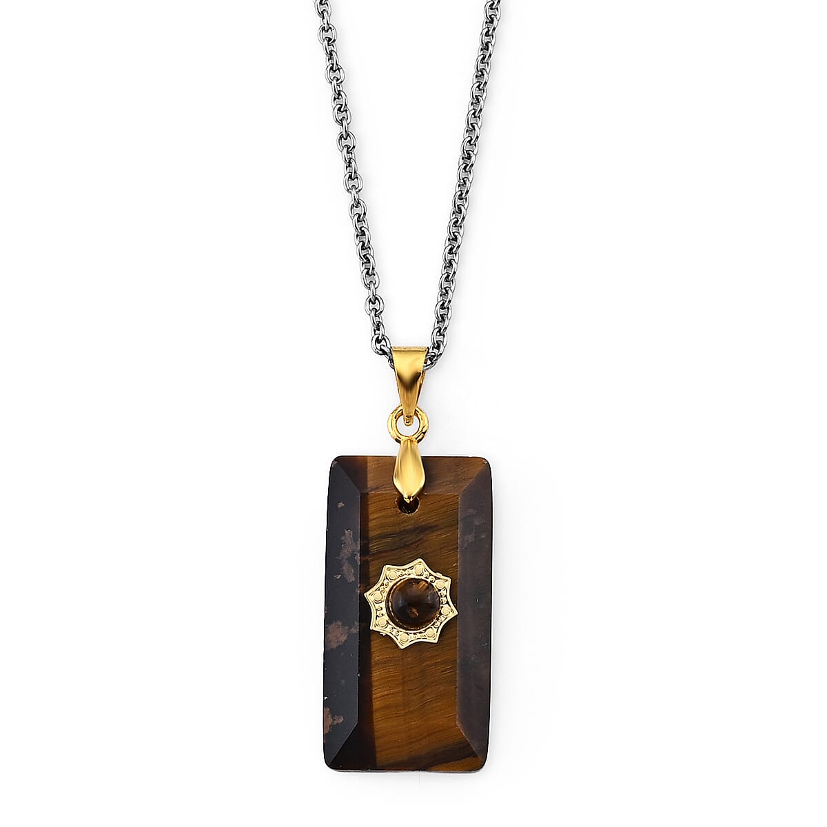 Tiger Eye Pendant in Goldtone with ION Plated YG Stainless Steel Necklace (20 Inches) 15.00 ctw