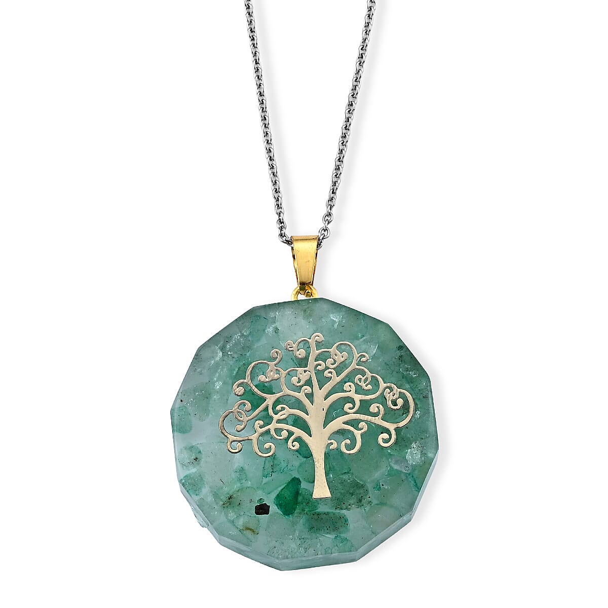 Green Aventurine Pendant in Goldtone with ION Plated YG Stainless Steel Necklace (20 Inches) 100.00 ctw