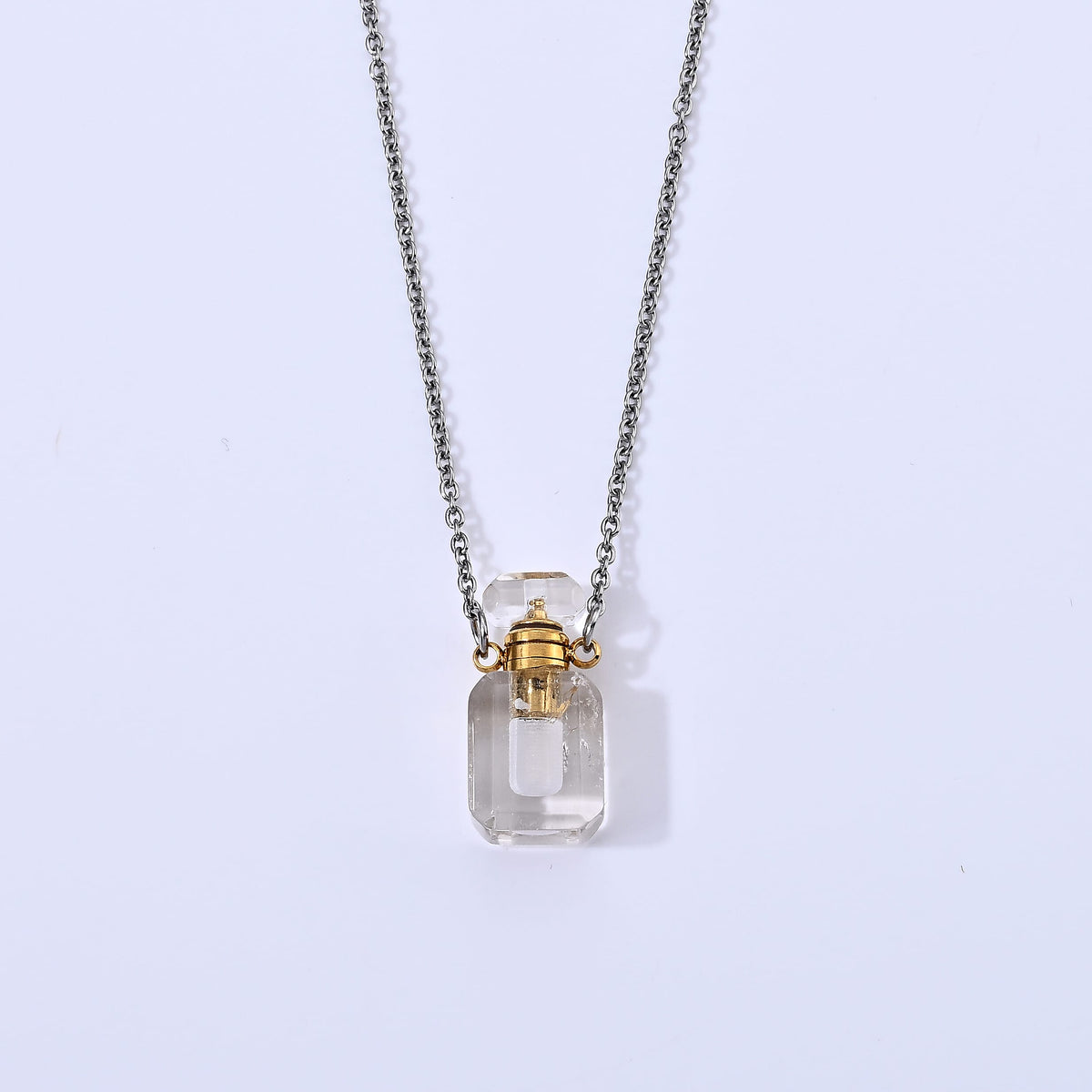 Austrian White Crystal Pendant Necklace (20 Inches) in Stainless Steel