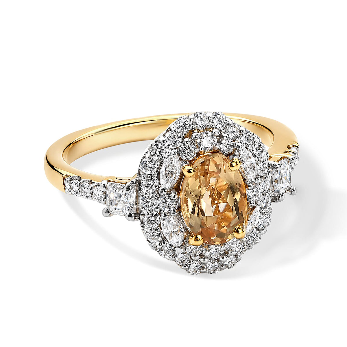 D''Joy Premium Imperial Topaz, Moissanite Ring in 18K Vermeil YG Over Sterling Silver (Size 6.0) 1.65 ctw