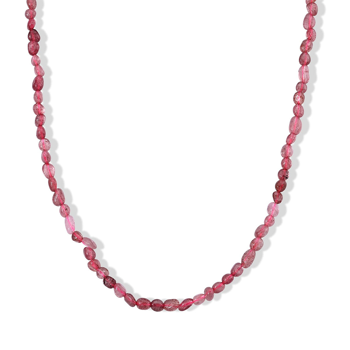 Strawberry Quartz 50.00 ctw Cord Beaded Necklace (17-19 Inches) in Stainless Steel