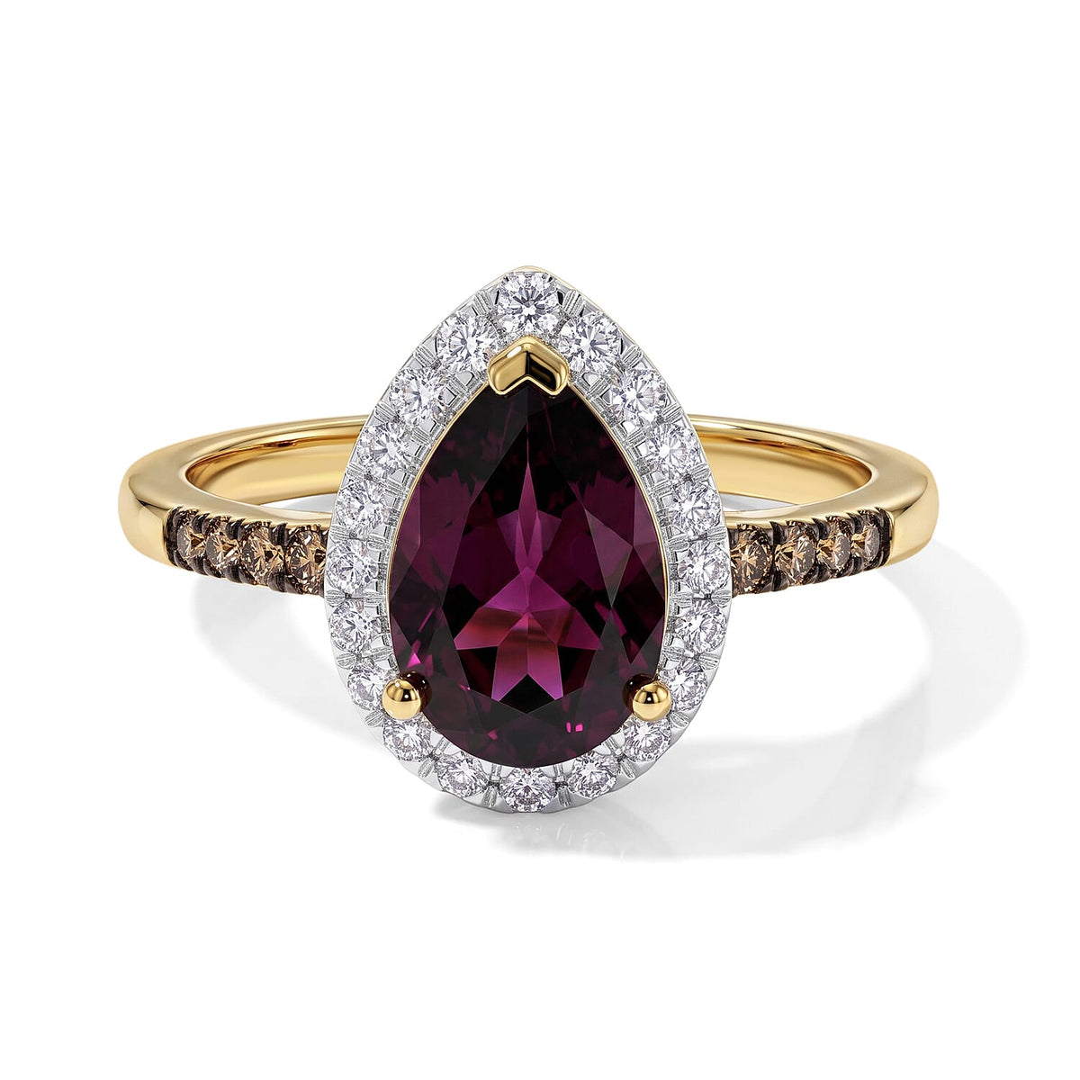D'Joy Premium Orissa Rhodolite Garnet, Champagne and White Zircon Velvet Drop Ring in 18K Vermeil YG Over Sterling Silver (Size 10.0) 2.80 ctw