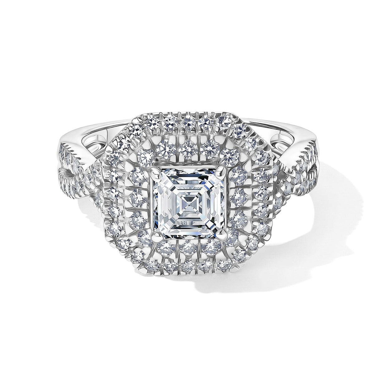 TLV Luxuriant Asscher Cut Lab Grown Blue Diamond (IR),Lab Grown Diamond (SI) Ring in Rhodium Over Sterling Silver (Size 6.0) 1.80 ctw