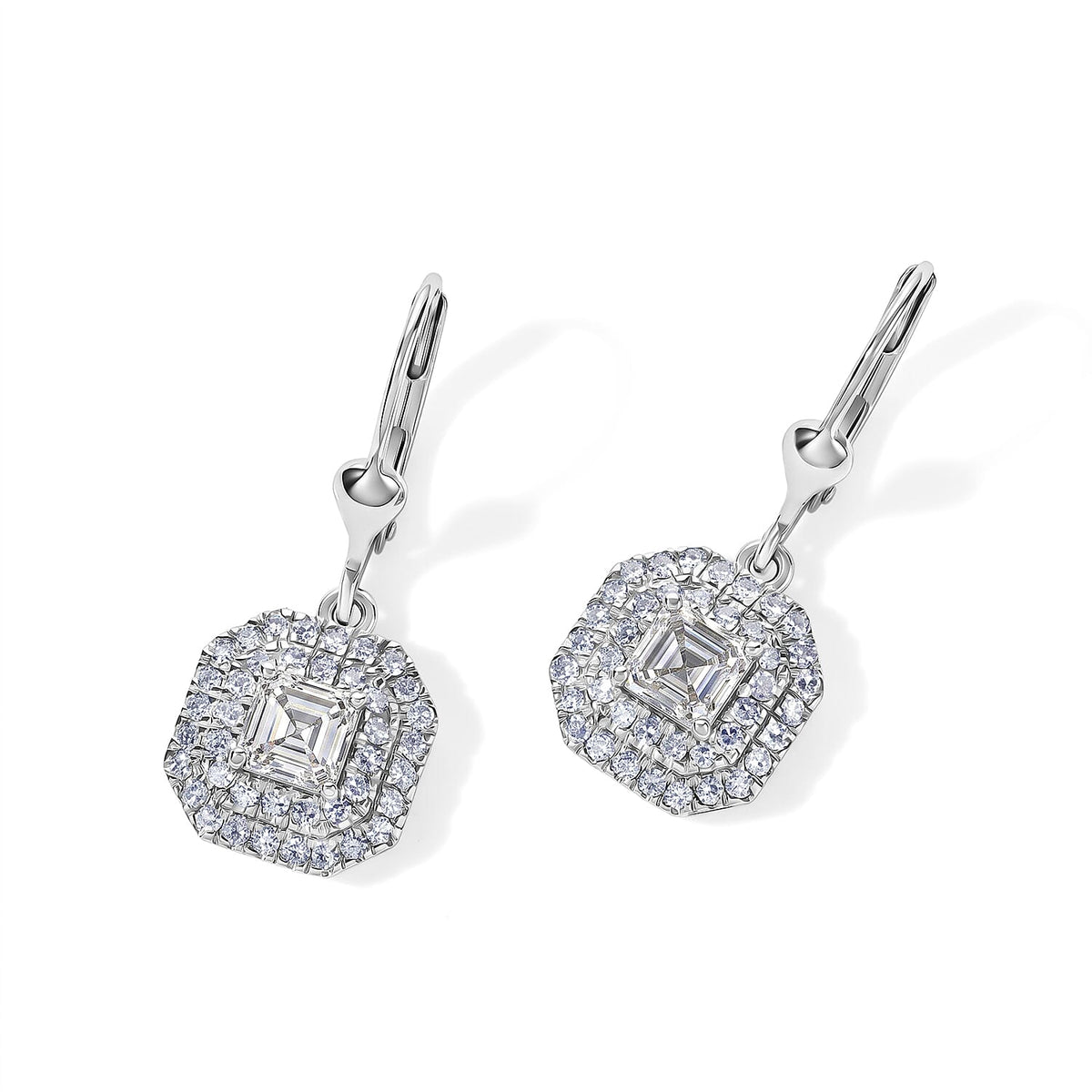 TLV Luxuriant Asscher Cut Lab Grown Diamond (G-H, SI) Earrings in Rhodium Over Sterling Silver 1.75 ctw