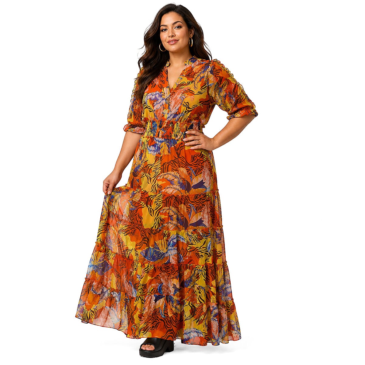 Spy Zone Exchange Copper Multi Tiger print 3/4 Sleeve Wrap Dress-S