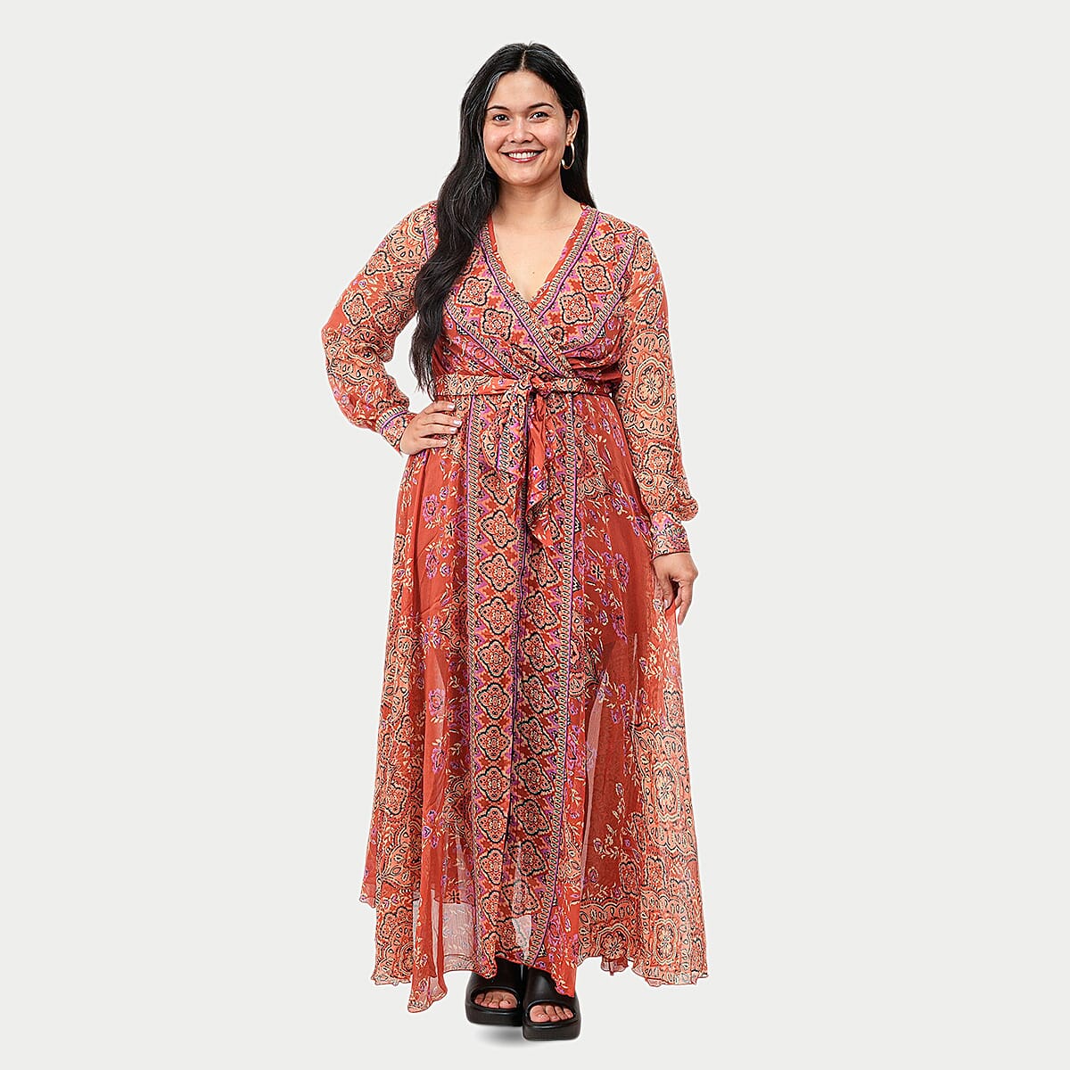 Spy Zone Exchange Copper Multi Tiger print 3/4 Sleeve Wrap Dress-S