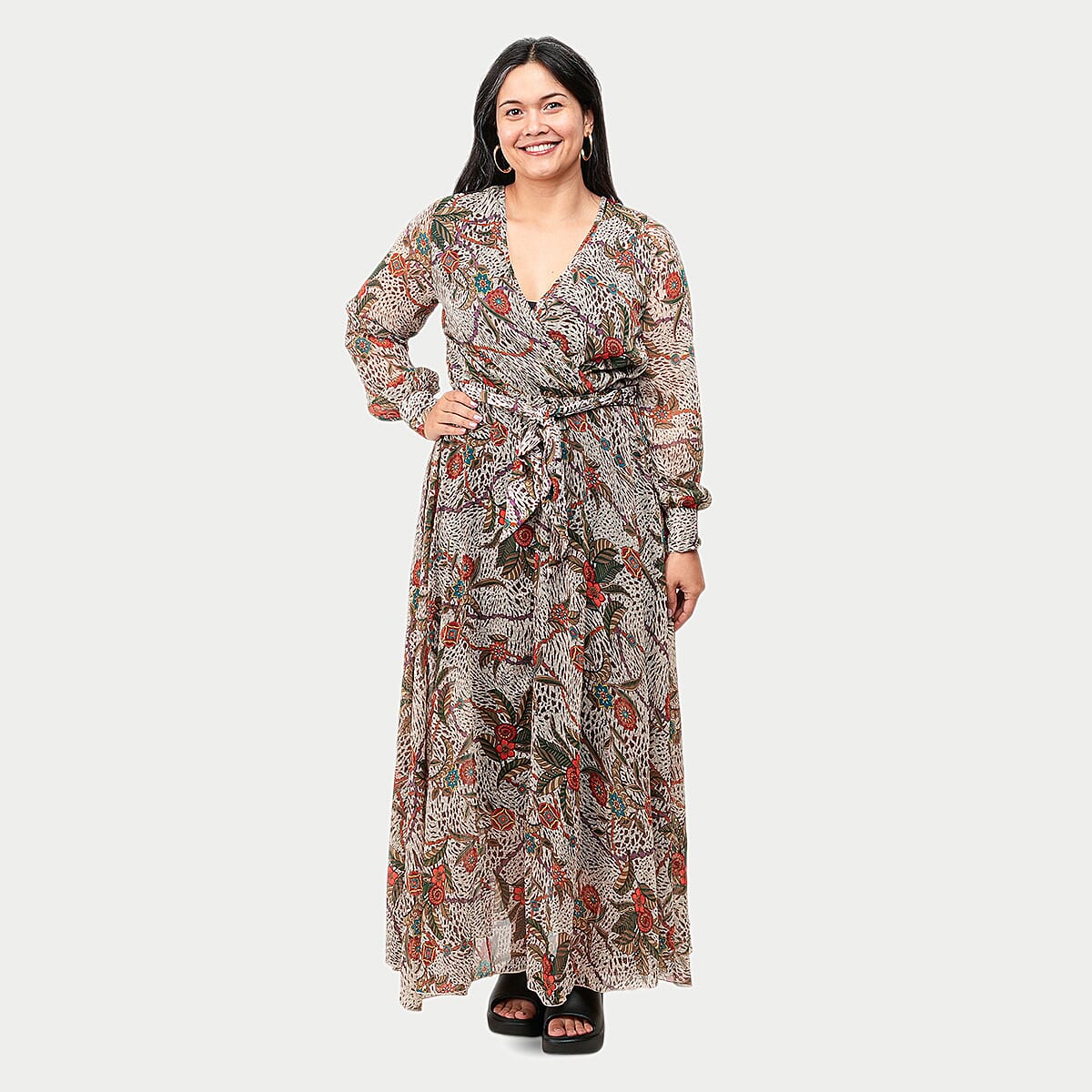 Spy Zone Exchange Copper Multi Tiger print 3/4 Sleeve Wrap Dress-S