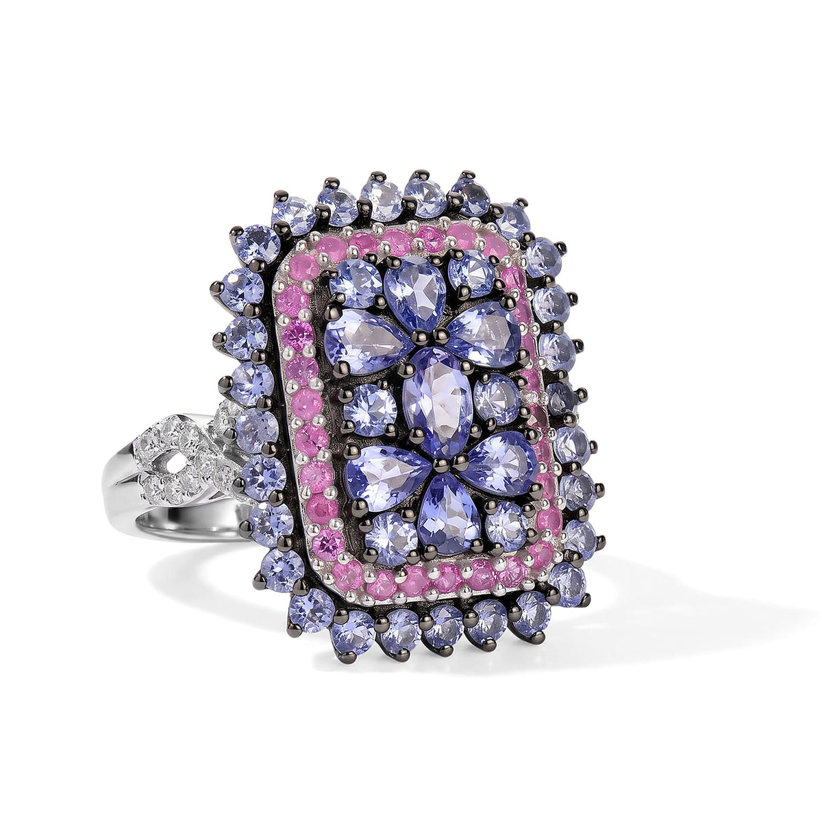 D''Joy Tanzanite and Multi Gemstone 3.50 ctw Ring in Rhodium Over Sterling Silver (Size 10.0)
