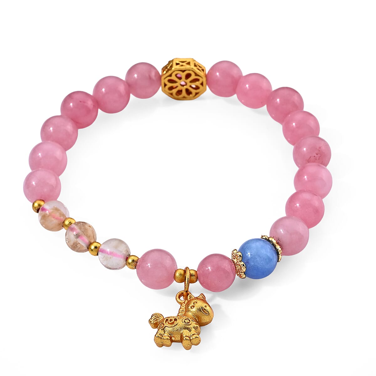 Austrian Pink Crystal, Aquamarine Bracelet in Goldtone (6.00-6.50In) 5.00 ctw