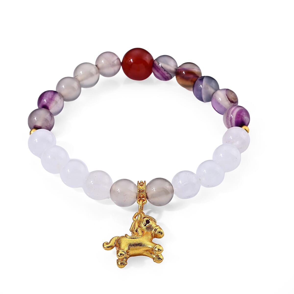 White Jade, Austrian Purple Crystal Bracelet in Goldtone (6.00-6.50In) 25.00 ctw