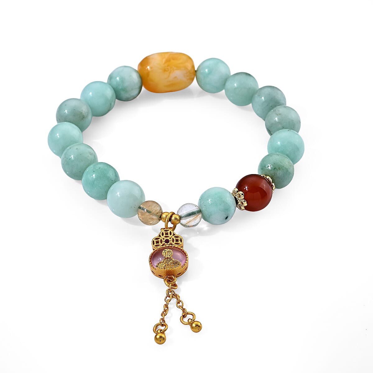 Green Jade, Red Agate Bracelet in Goldtone (6.00-6.50In) 20.00 ctw