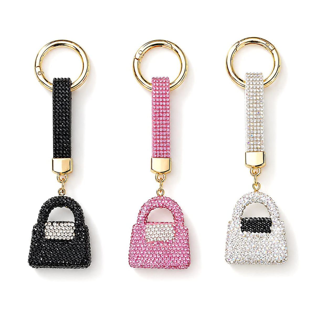 Livmore Pink, Gold and Purple Floral 3pcs Set Crystal Keyring