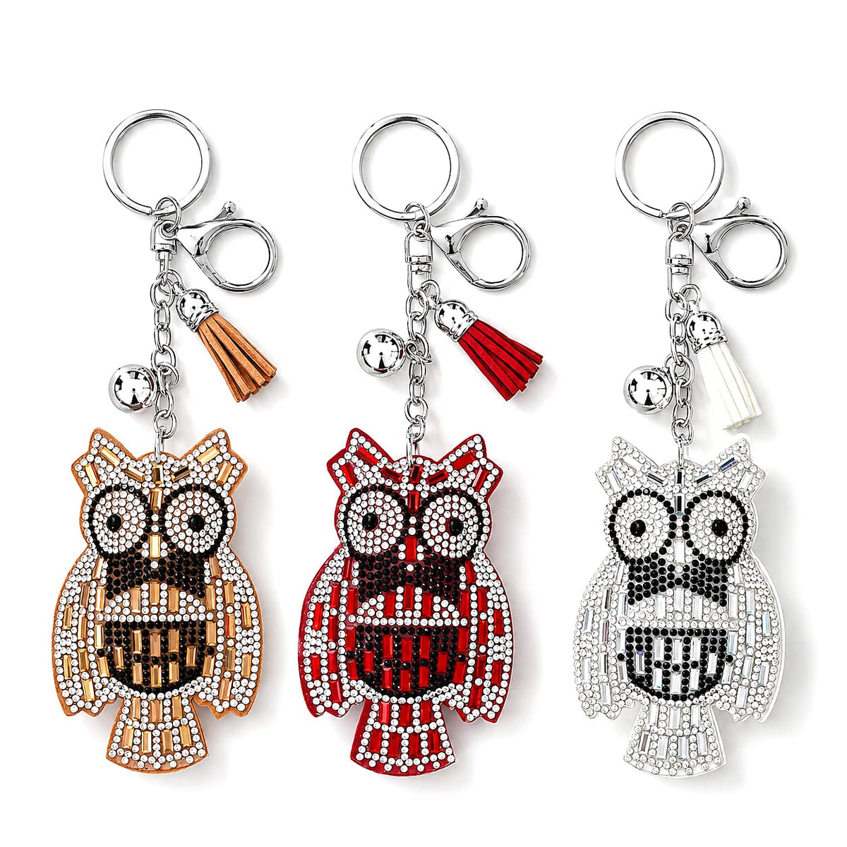 Livmore Black, Pink and Green Cat 3pcs Set Crystal Keyring