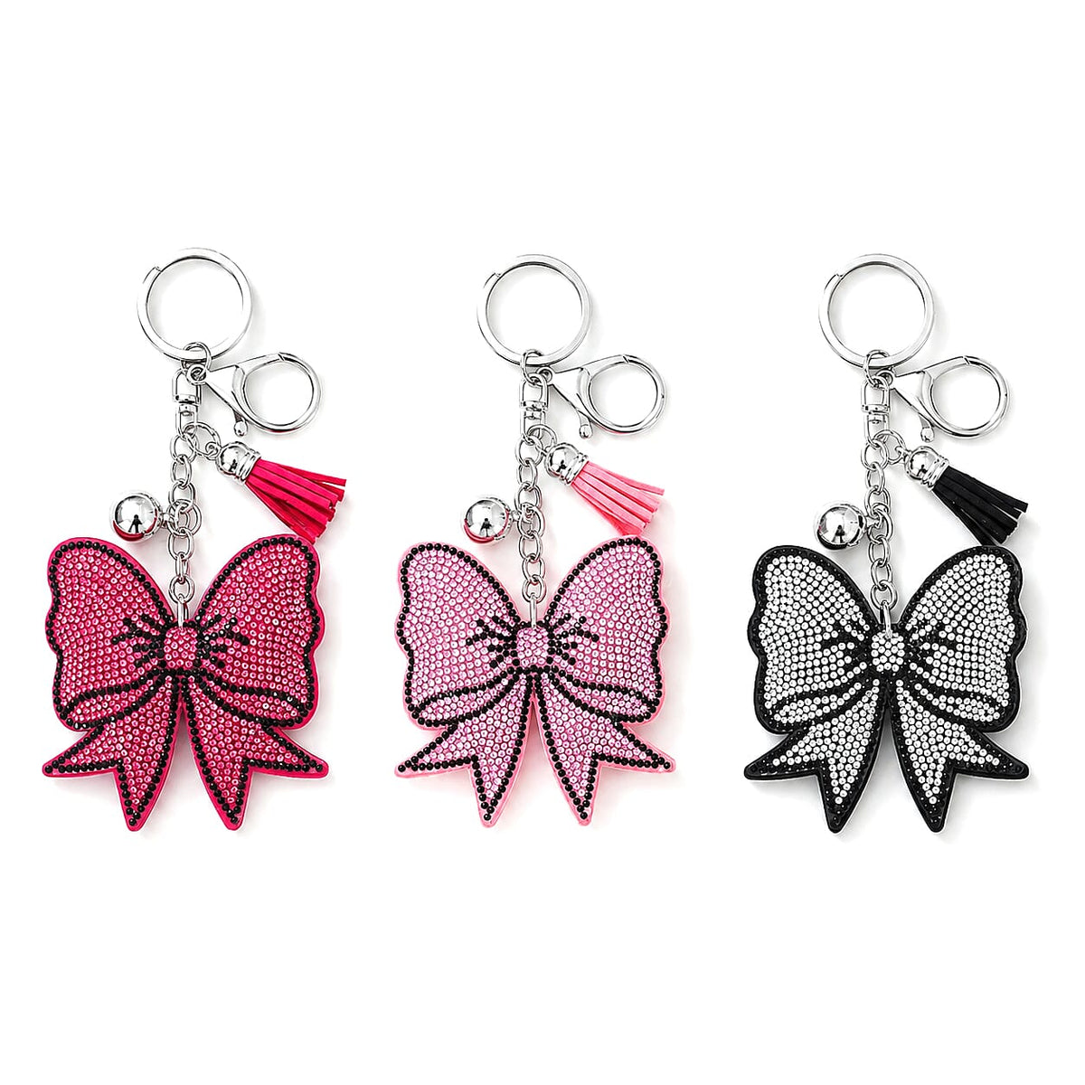 Livmore Black, Pink and Green Cat 3pcs Set Crystal Keyring