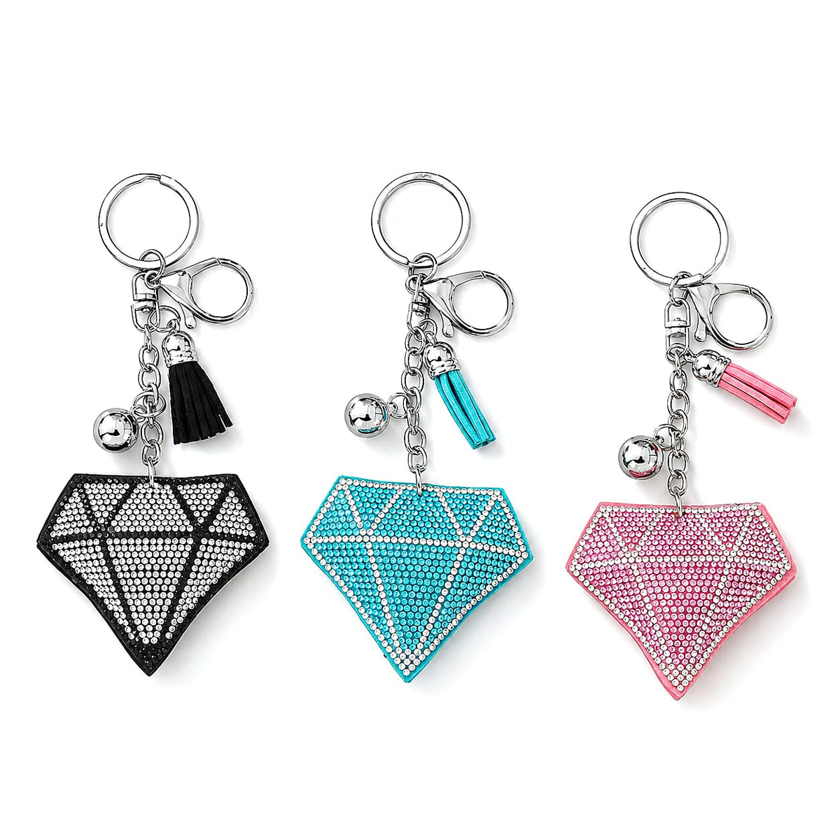 Livmore Black, Pink and Green Cat 3pcs Set Crystal Keyring