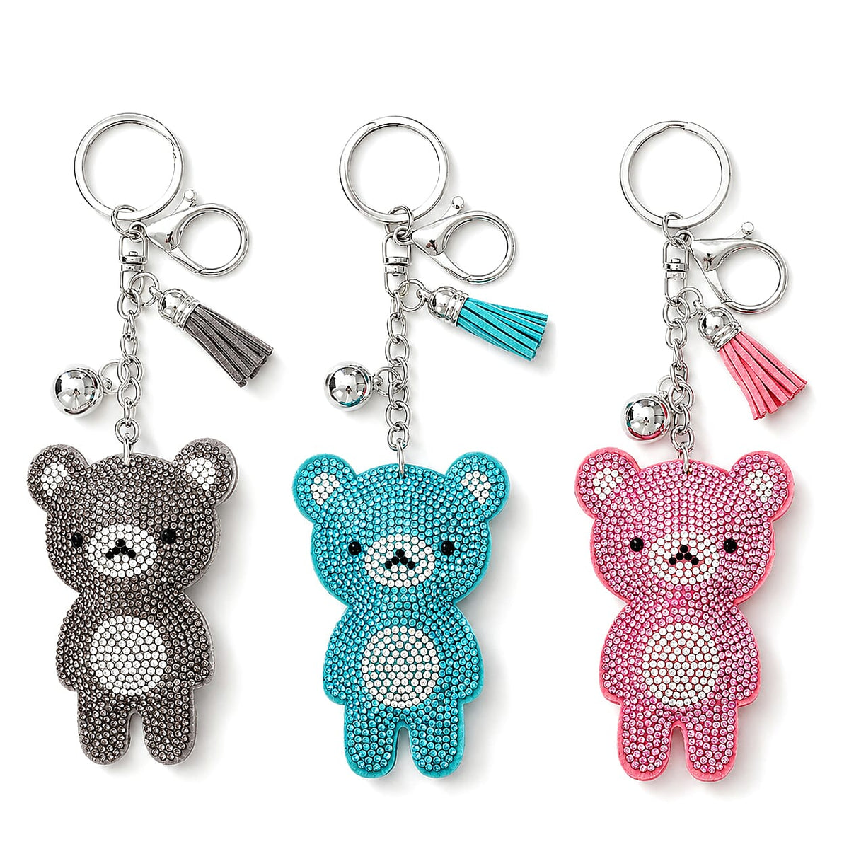 Livmore Black, Pink and Green Cat 3pcs Set Crystal Keyring