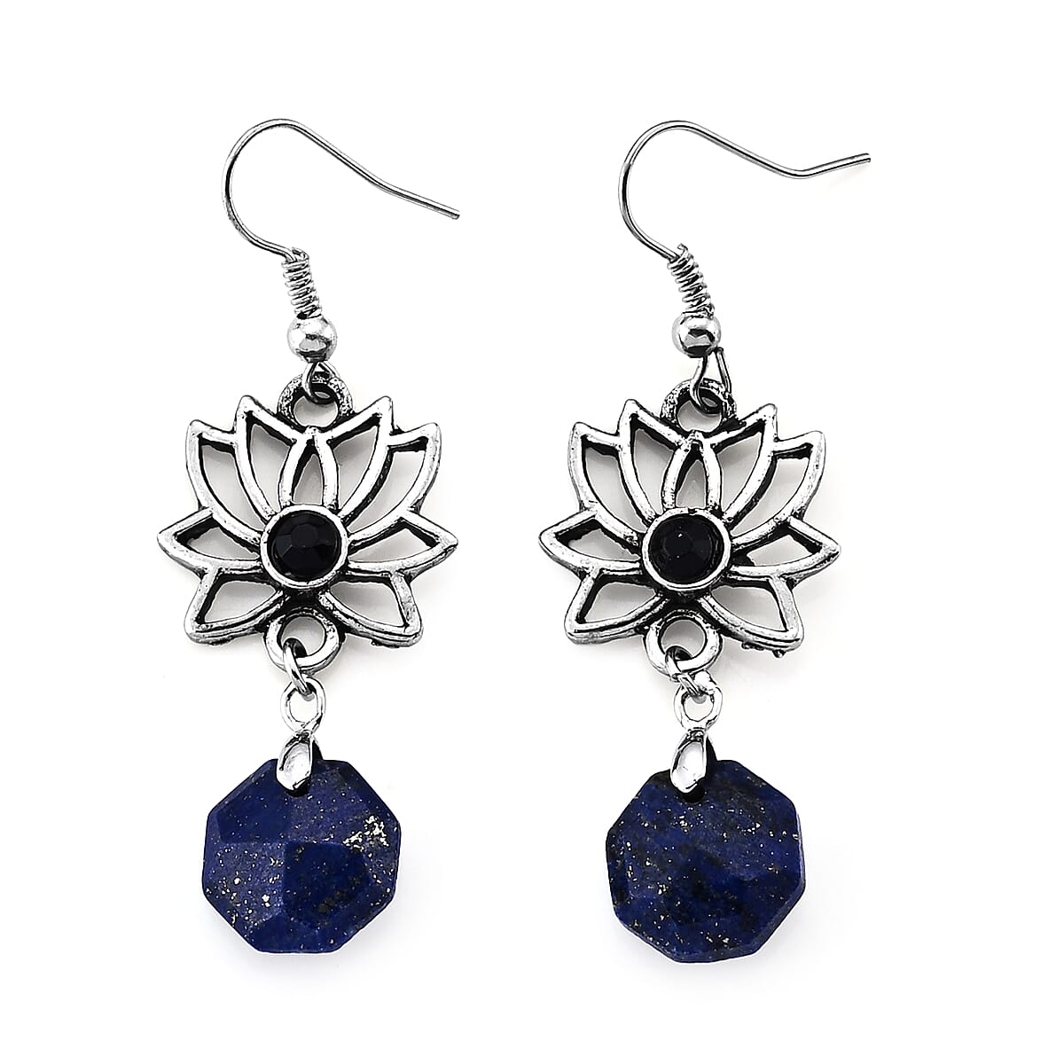 Opalite and Glass Earrings in Silvertone 15.00 ctw