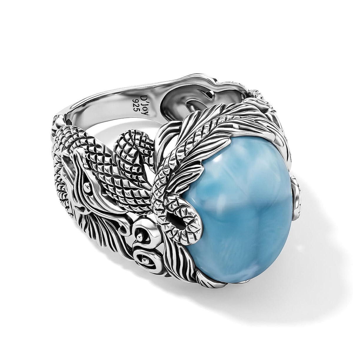 D''Joy Bali Legacy AAA Larimar 11.20 ctw Dragon Ring in Sterling Silver (Size 8.0)