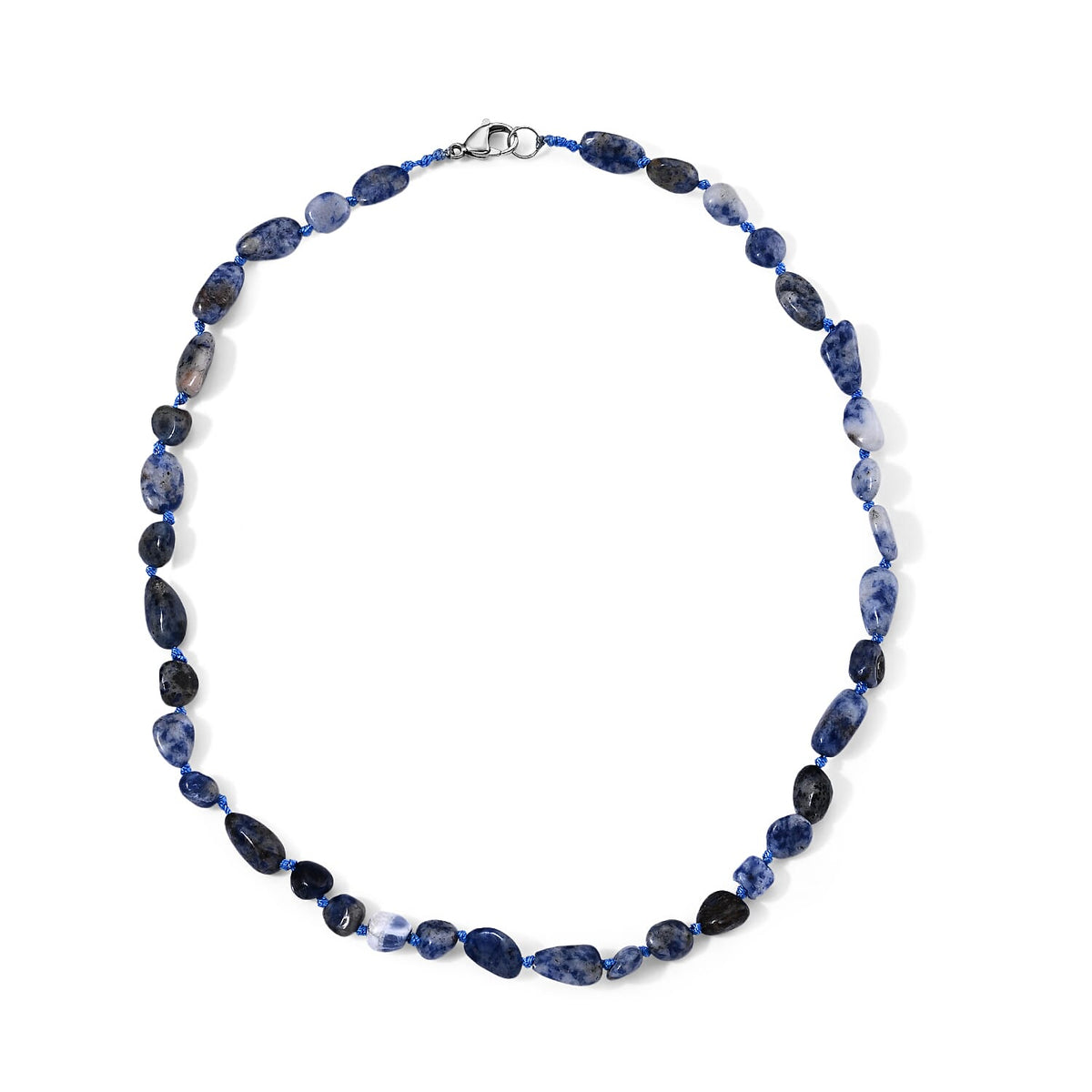 Blue Sodalite 150.00 ctw Beaded Cord Necklace in Stainless Steel 20 Inches