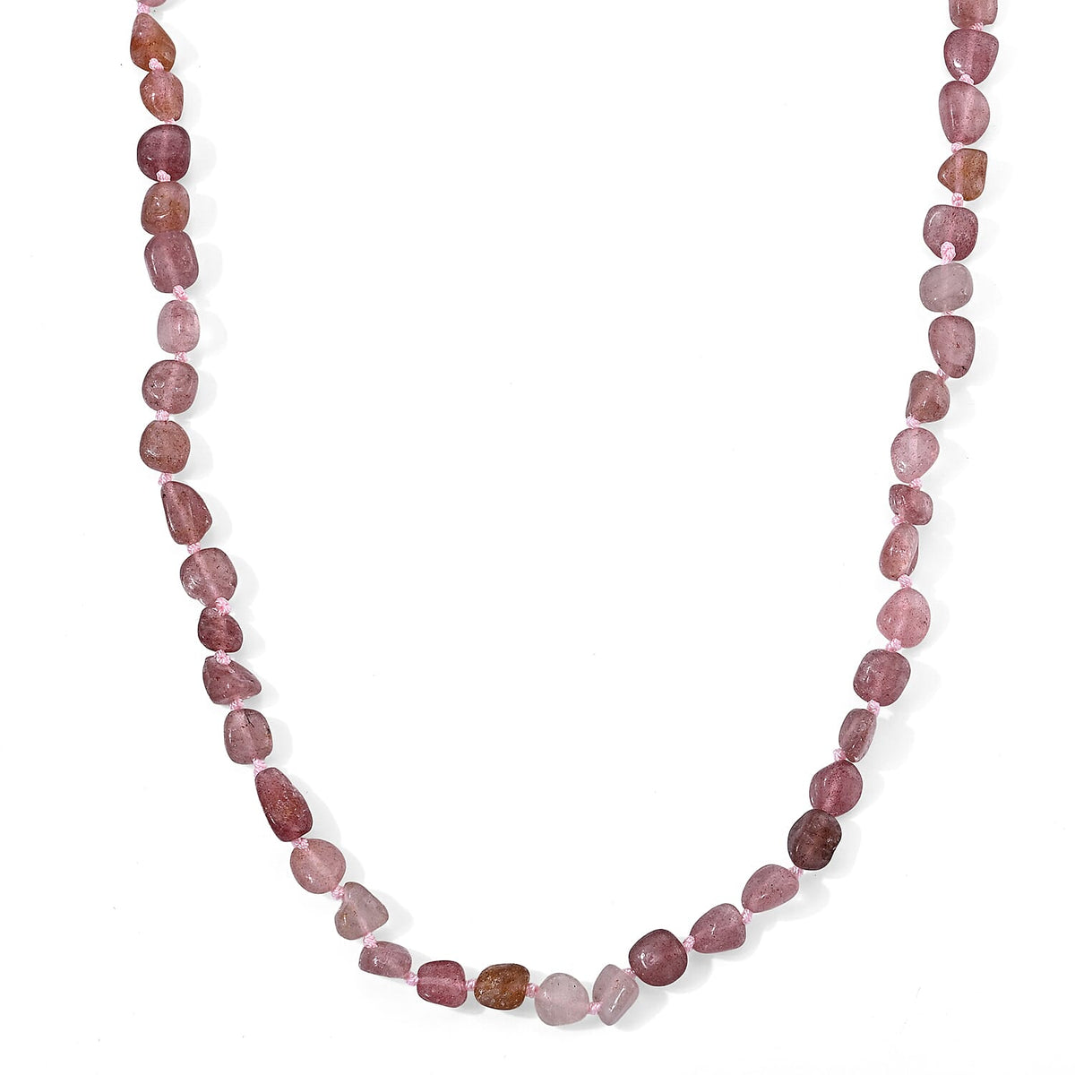 Strawberry Quartz 150.00 ctw Beaded Cord Necklace in Stainless Steel 20 Inches