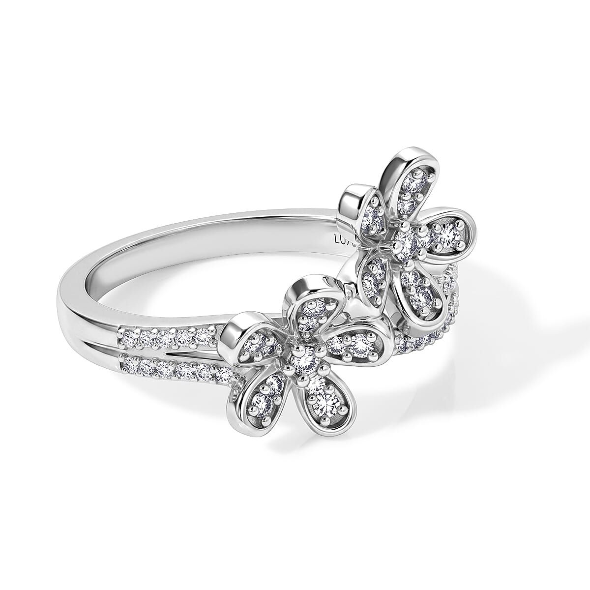 Luxuriant Lab Grown Diamond (G-H, SI) Floral Ring in 18K Vermeil RG Over Sterling Silver (Size 10.0) 0.35 ctw