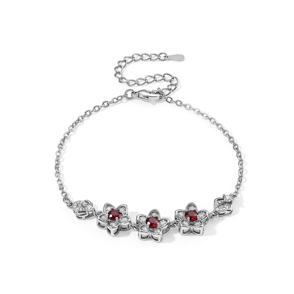 Mozambique Garnet and Simulated Diamond 4.00 ctw Beaded Bracelet in Silvertone (Adjustable)