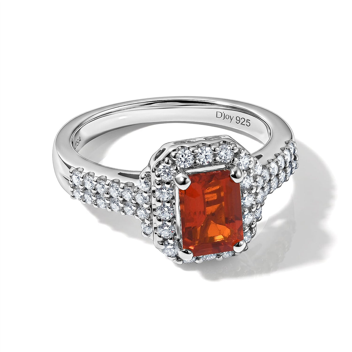 D'Joy Premium Mexican Cherry Fire Opal, Moissanite Ring in Rhodium Over Sterling Silver (Size 10.5) 1.15 ctw