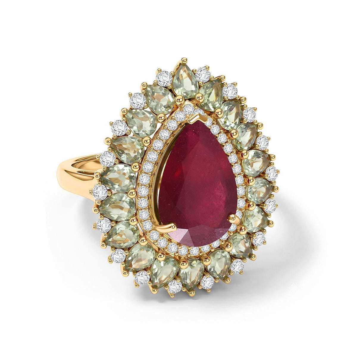 D'Joy Niassa Ruby (FF), Multi Gemstone Ring in 18K Vermeil YG Over Sterling Silver (Size 10.0) 11.20 ctw
