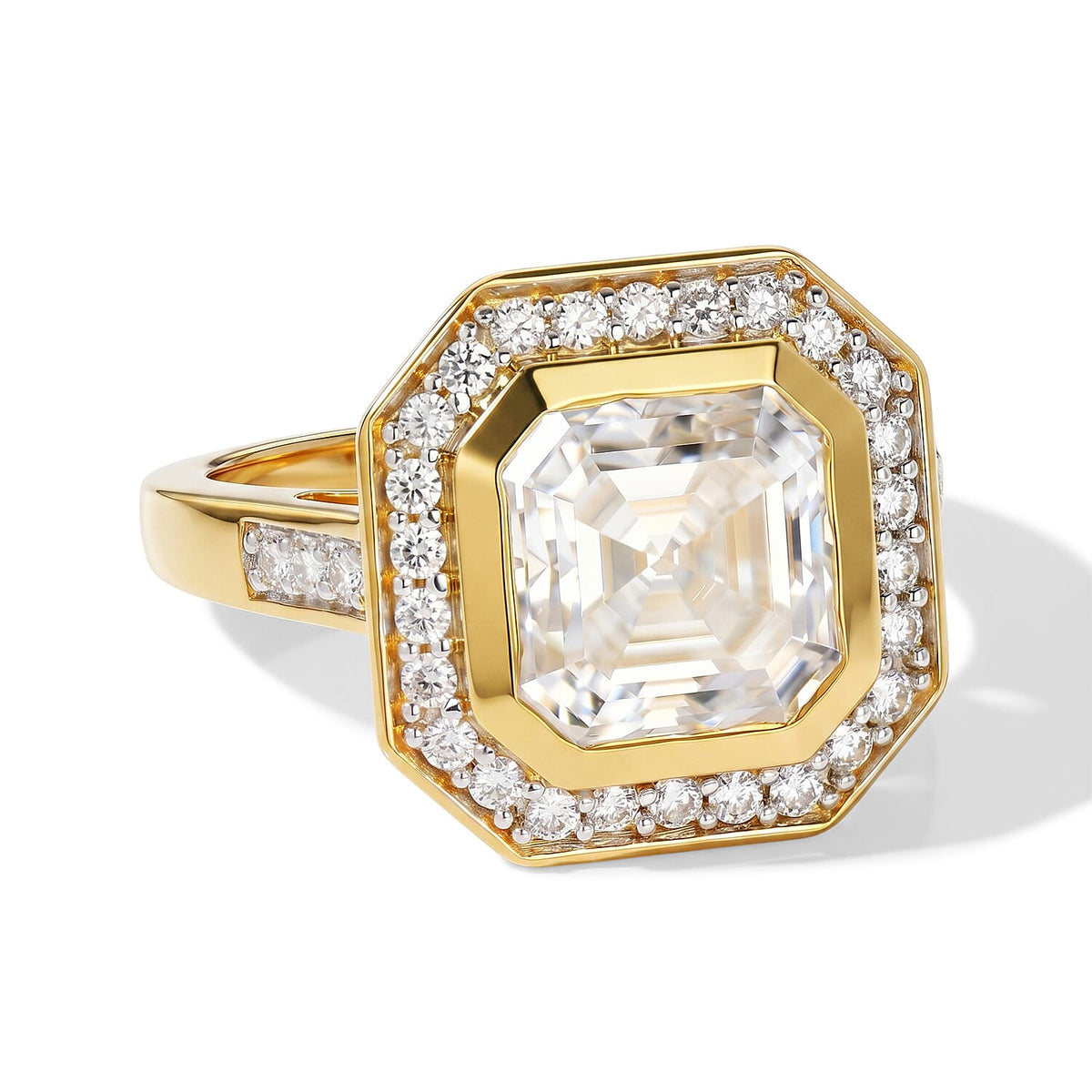D'Joy Asscher Cut Moissanite (Oct 9x9mm) Ring in 18K Vermeil YG Over Sterling Silver (Size 10.0) 4.20 ctw 8673828