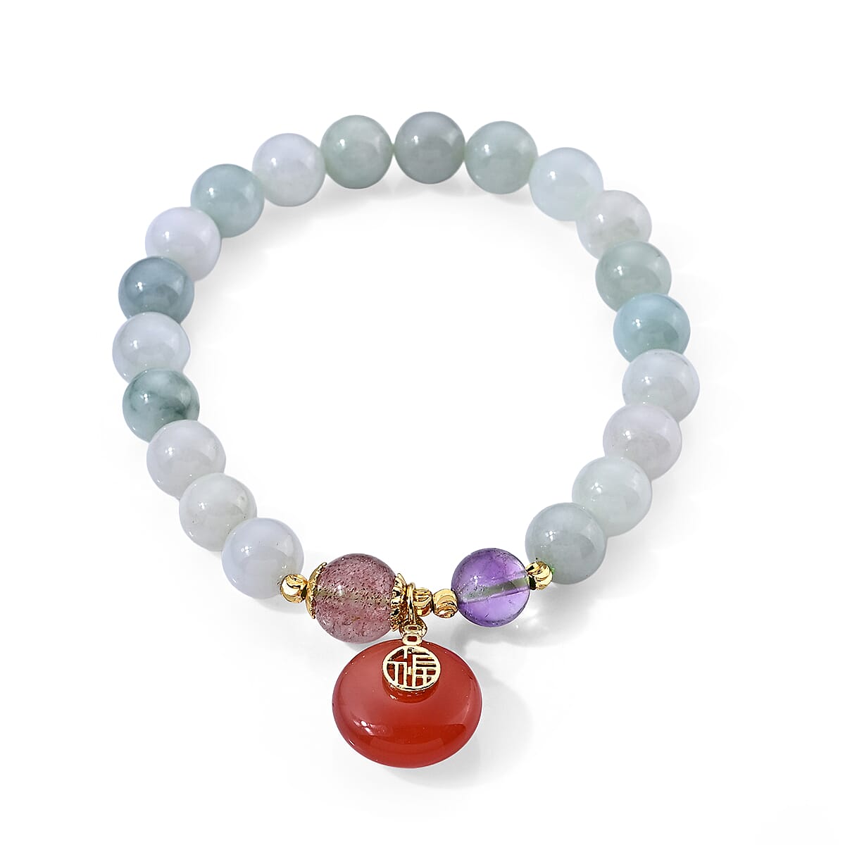 Jade & Multi Gemstone Beaded Stretch Bracelet with Buckle in Goldtone 115.00 ctw