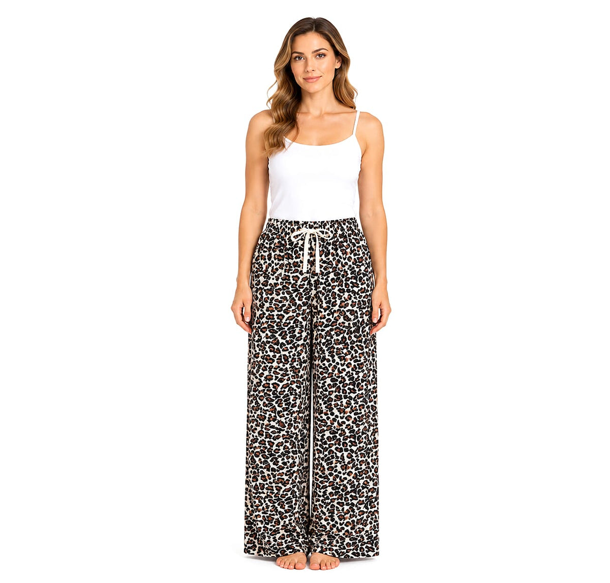 La Marey Yellow Leopard Print with Lining Wide Leg Pajama Pants - One Size Fits Most
