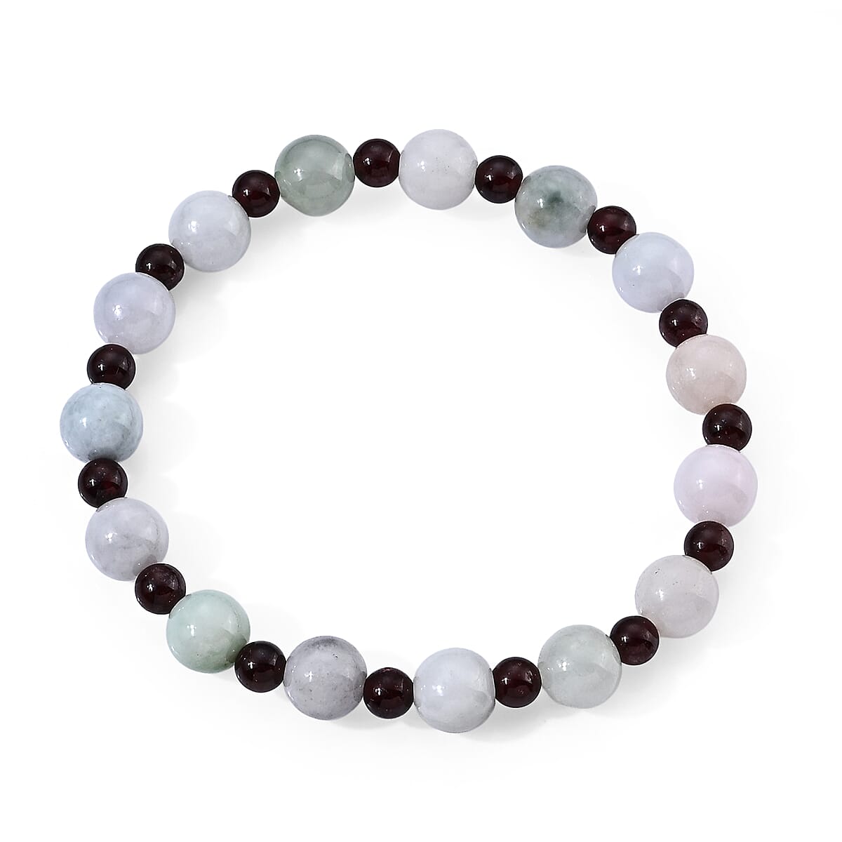 Natural Jade Carved and Red Garnet Beaded Stretch Bracelet 70.00 ctw