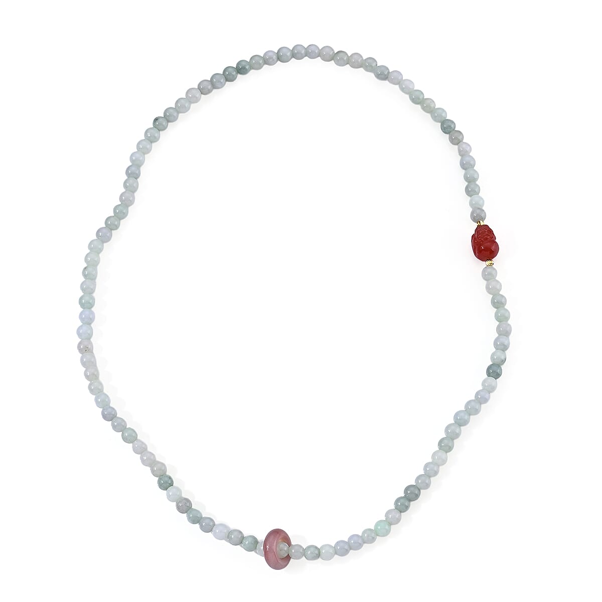 Natural Jade Beaded and Agate Pixiu Necklace in Silvertone (20 Inches) 170.00 ctw