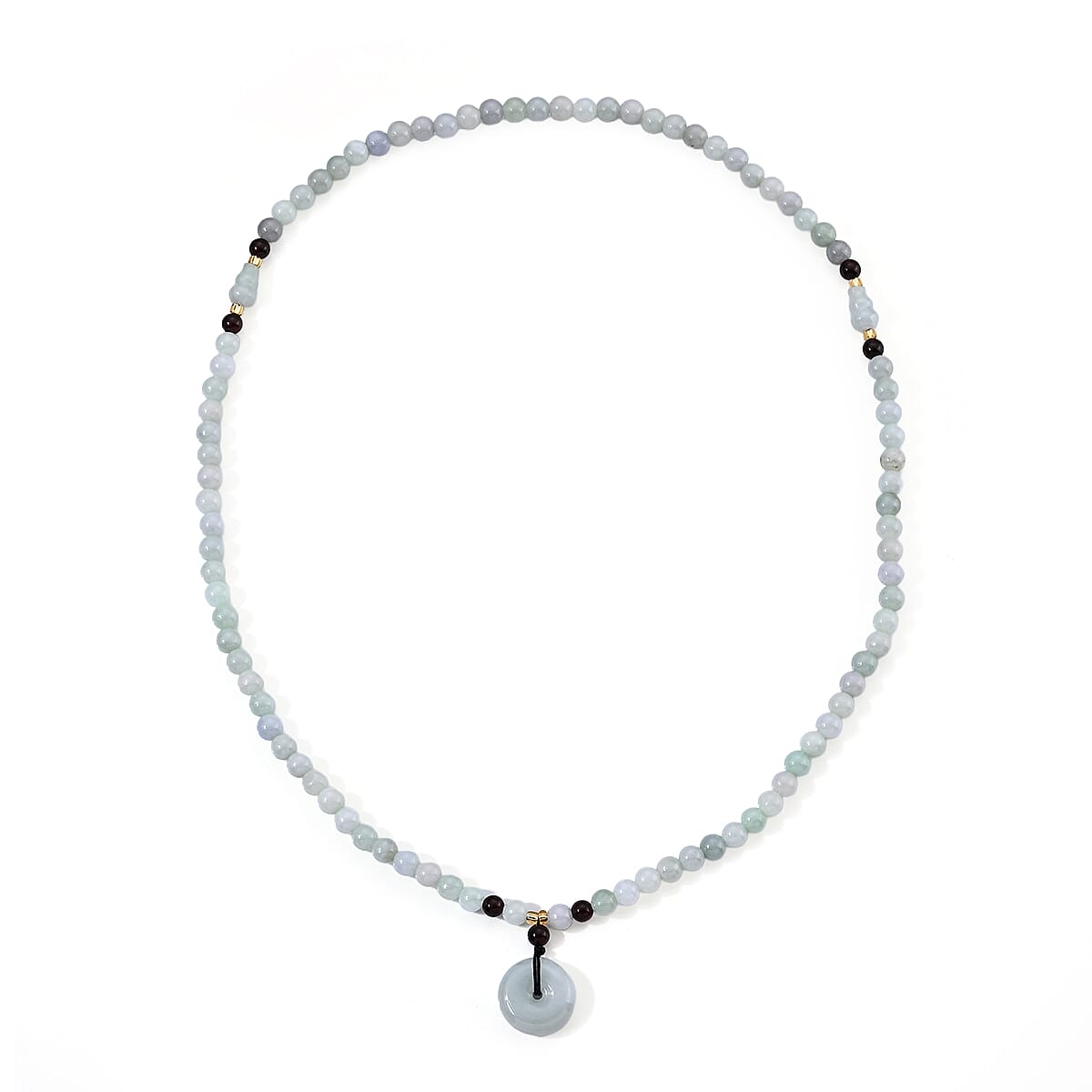 Natural Jade, Red Garnet and Glass Carved Peace Buckle Necklace (20 Inches) 175.50 ctw