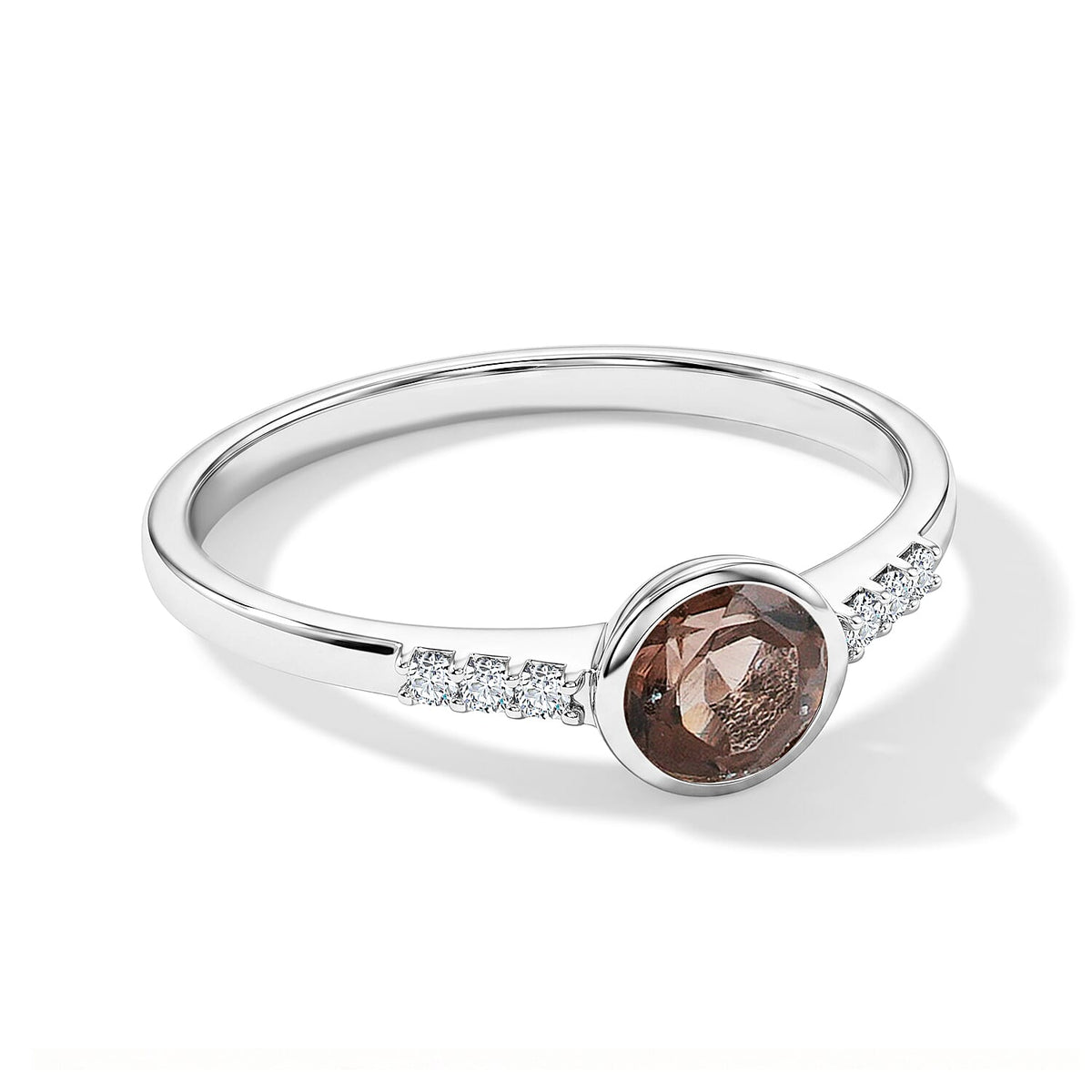 Smoky Quartz and Simulated Diamond 0.65 ctw Ring in Sterling Silver (Size 8.0)