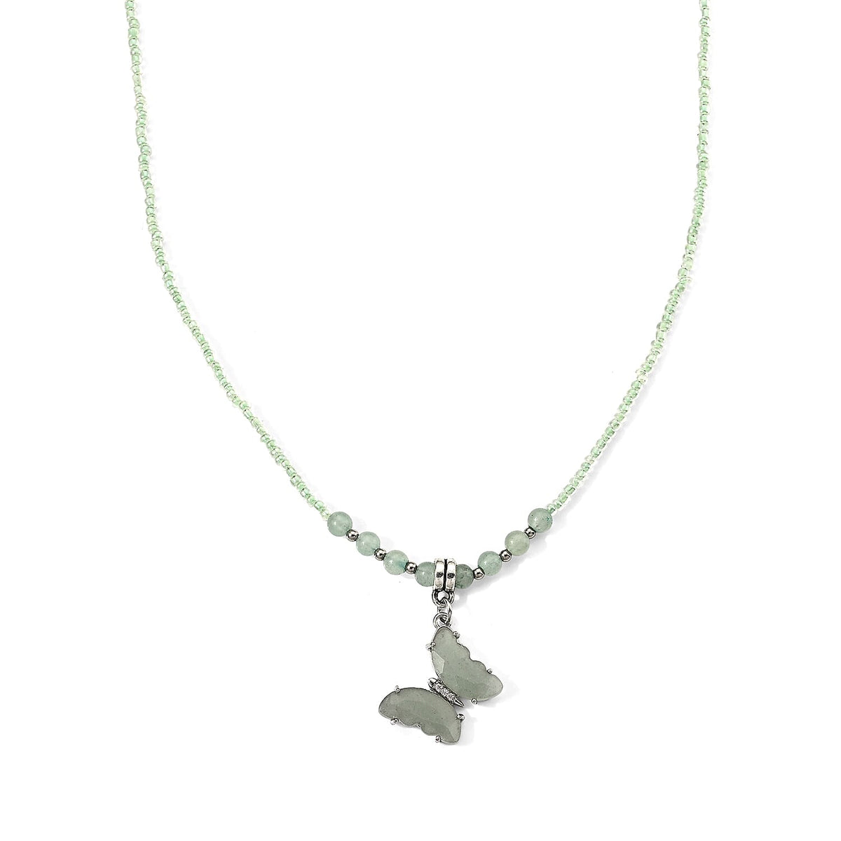 Rose Quartz, Simulated Diamond and Glass 15.00 ctw Beaded Necklace in Stainless Steel 19-20.5 Inches