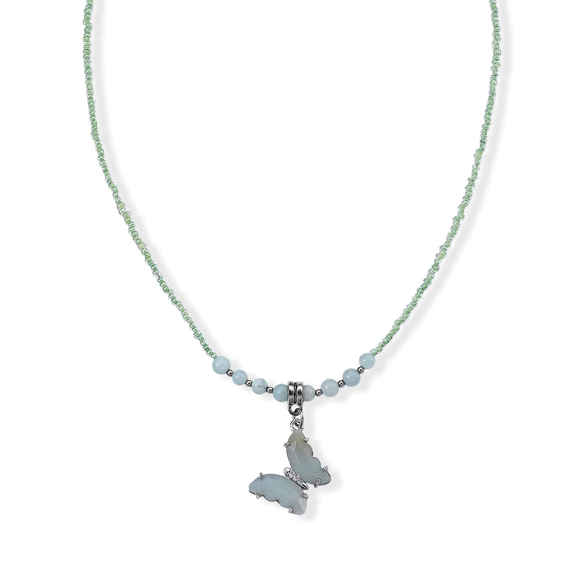 Rose Quartz, Simulated Diamond and Glass 15.00 ctw Beaded Necklace in Stainless Steel 19-20.5 Inches