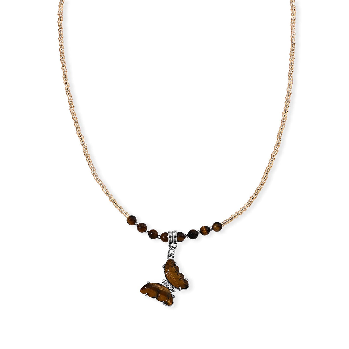 Rose Quartz, Simulated Diamond and Glass 15.00 ctw Beaded Necklace in Stainless Steel 19-20.5 Inches