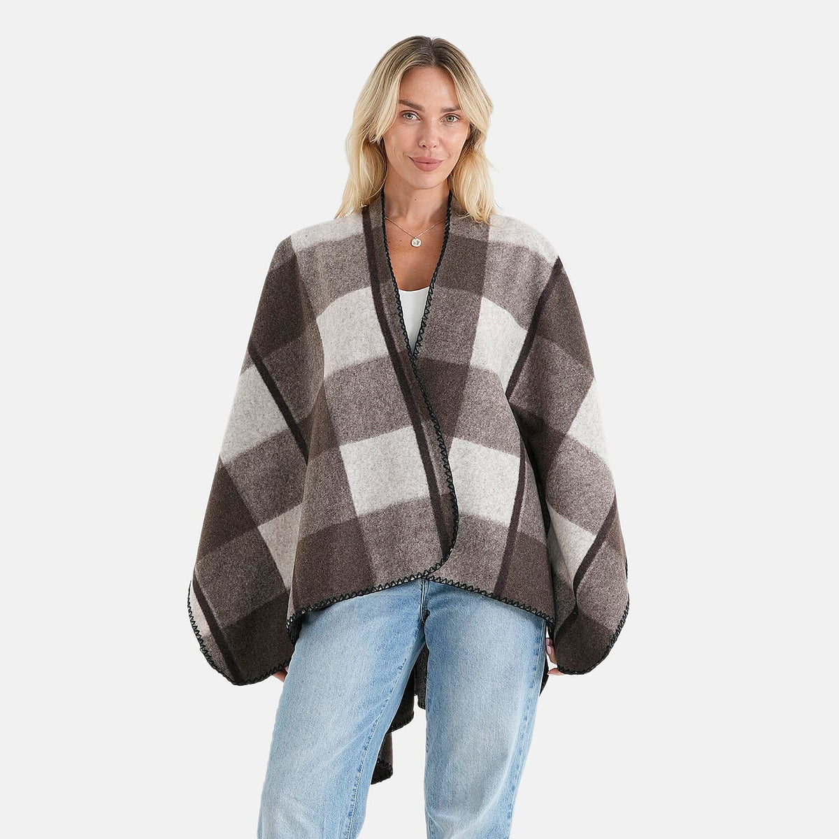 Closeout Black and White Checkered Pattern Shawl - One Size Fits Most