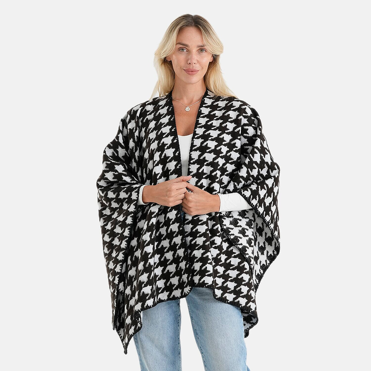 Closeout Black and White Checkered Pattern Shawl - One Size Fits Most