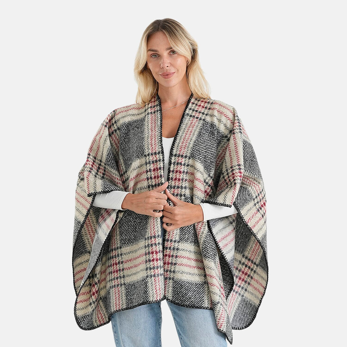 Closeout Black and White Checkered Pattern Shawl - One Size Fits Most
