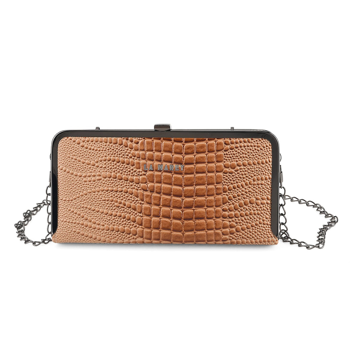 La Marey Black Glossy Crocodile Faux Leather Wallet