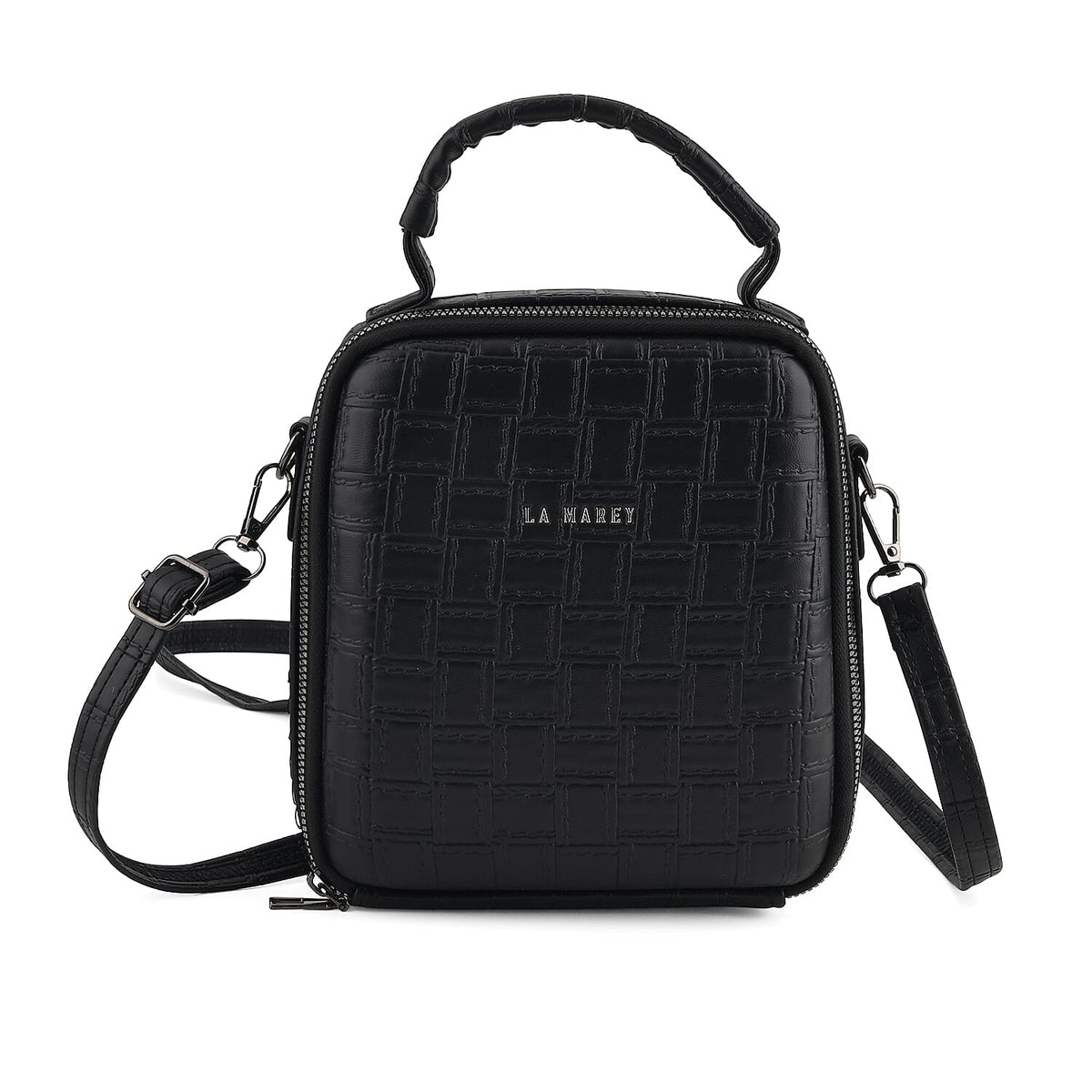 La Marey Black Embossed Crossbody Bag