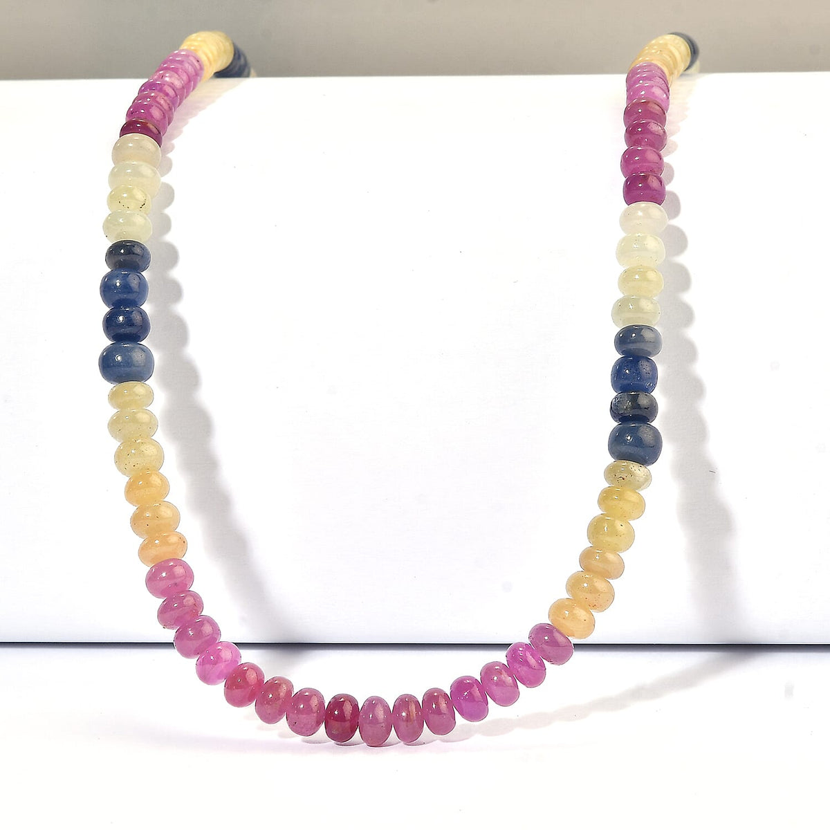 D'Joy Natural Multi Sapphire Beaded Necklace in Rhodium Over Sterling Silver